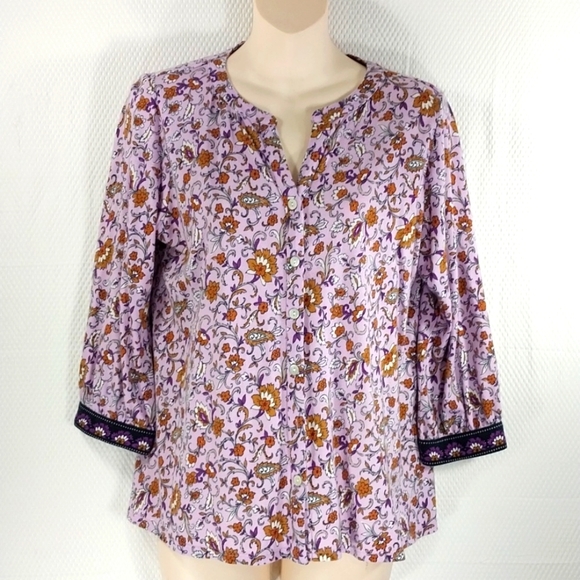 🔵BOGO FREE🔵 J. Jill Soft Pink Floral Button Down Top Sz SP - Picture 1 of 5